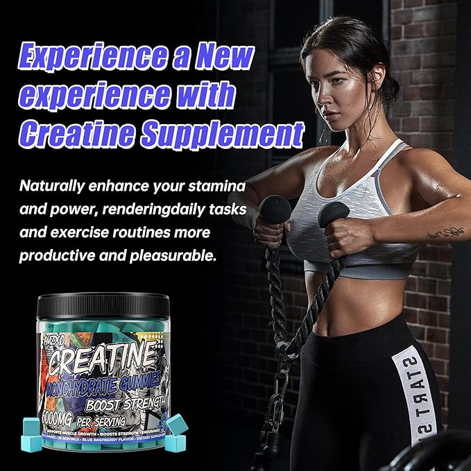 Creatine Monohydrate Gummies 6g for Men WomenComplex Creatine Monohydrate Chewable for Muscle StrengthMuscle BuildingEnergy BoostPre-Workout Energy SupplementVegan Blue Raspberry - 120 Count
