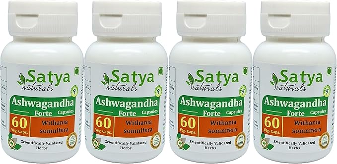 Ashwagandha Forte Capsules 500 mg. 60 Veg. Capsule | Ashwagandha (Withania Sominfera) Extract Capsules for Men and Women | Ayurvedic Herbal Supplement/Remedies | 10:1 Forte (4 Bottles of 60 Capsules)