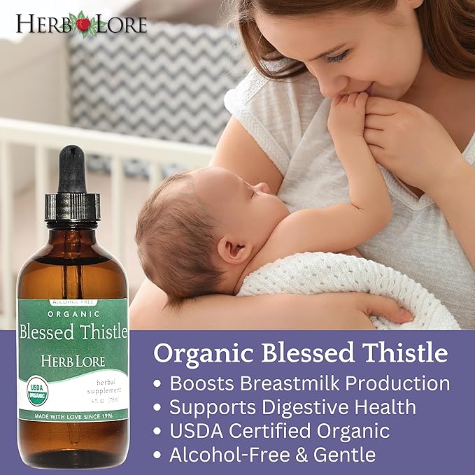 Herb Lore Organic Blessed Thistle for Breastfeeding Support - Liquid Lactation Supplement - 4 fl oz