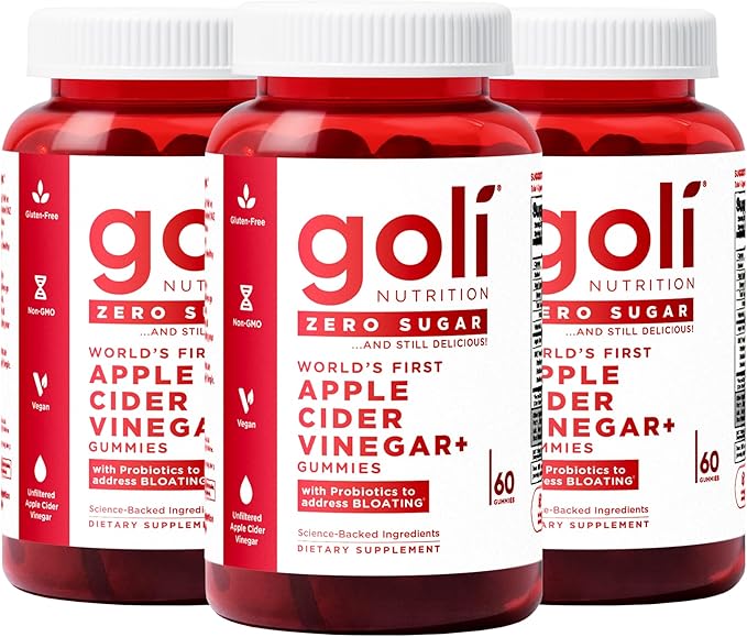 Goli Zero Sugar Apple Cider Vinegar Gummies 60 Count Each (3 Pack 180 Total) – ACV with Vitamin B12 &amp Probiotics No Sugar Alcohols Vegan Keto &amp Gluten Free