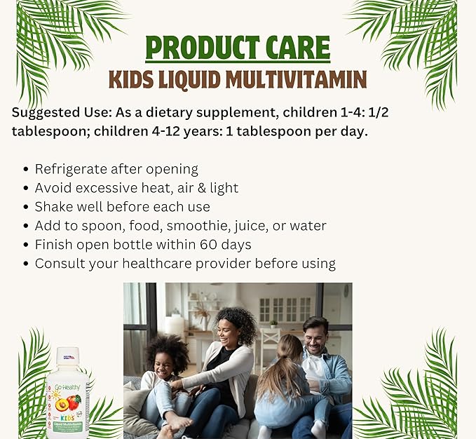 Go Healthy Kids Liquid Multivitamin Immune Support Kid Liquid Multivitamins High Absorption Vegan Vitamins Kids Vitamins Multivitamin Raspberry Flavor - 30-60 Servings