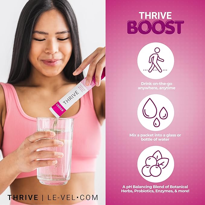 Le-Vel Thrive Boost – Premium Gluten-Free Greens Powder with pH Balancing Blend Probiotics Enzymes Fruits Vegetables and Super Green Grasses – 30 Berry-Flavored Packets