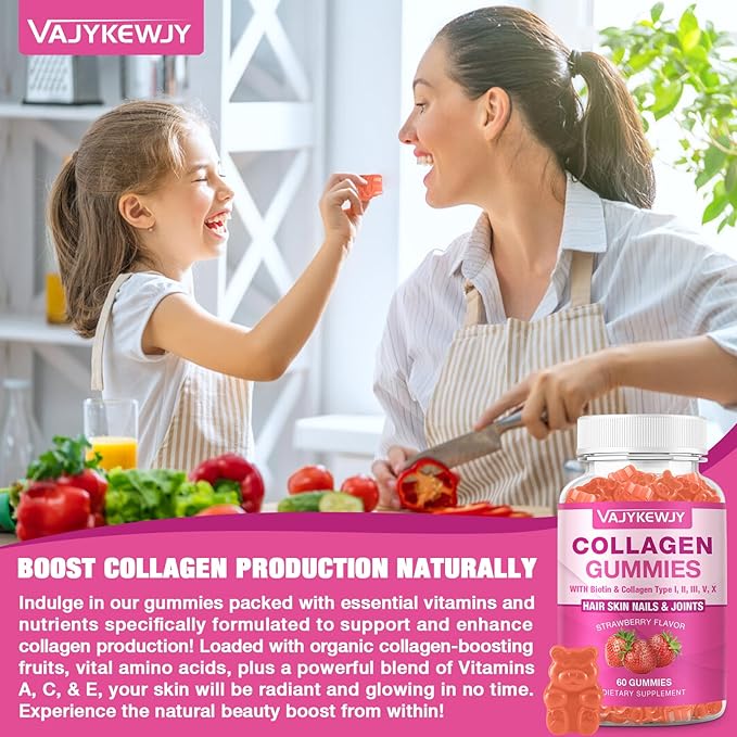 2-Pack Collagen Gummies for Women &amp Men - with Biotin Vitamin C &amp Zinc for Skin Radiance Hair Growth Strong Nails &amp Joint Support 120 Count