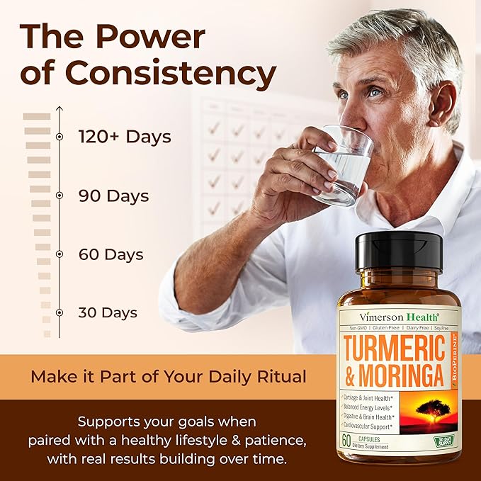 Moringa Turmeric Curcumin Supplement for Joint Health Gut Health Energy &amp Immune Support – Turmeric Curcumin with Black Pepper – Total Wellness Formula with Tumeric Moringa Pure Capsules – 60 Co