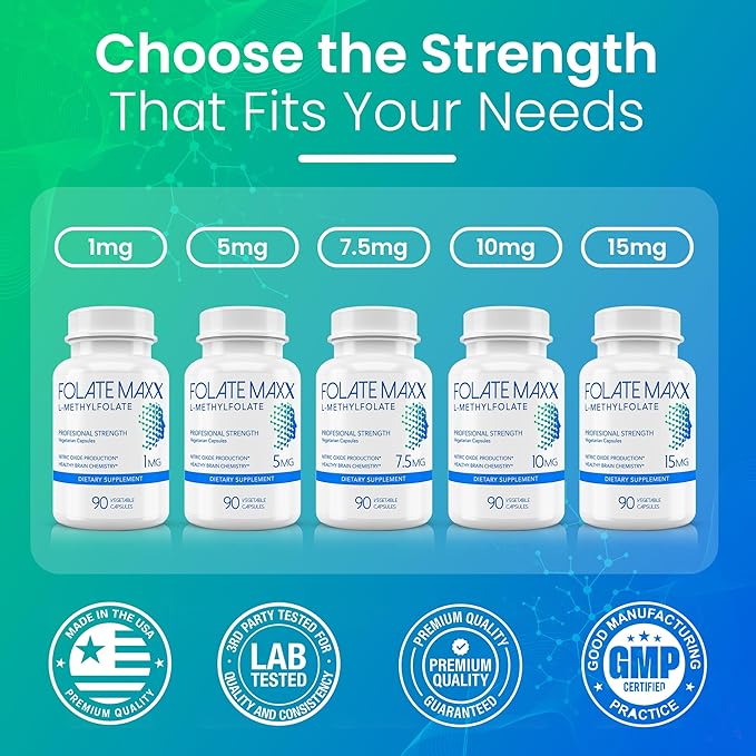L Methylfolate 7.5mg – Methylfolate Supplement for Women &amp Men – High Potency Methylated Vitamin B9 5-MTHF for Energy Mood &amp Focus – Non-GMO Gluten-Free 90 Capsules (3-Month Supply)