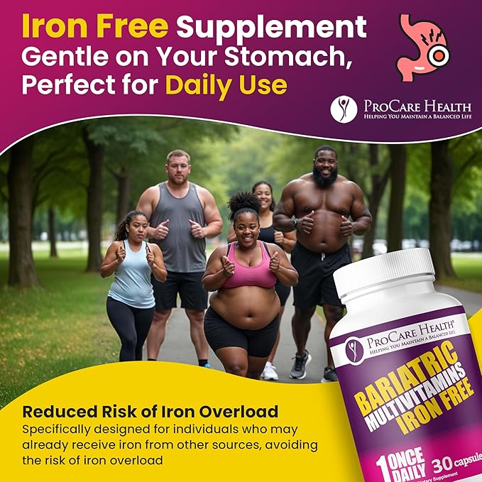 Procare Health Bariatric Multivitamin with Iron Free (30 Fast Dissolving Veggie Capsule) - Bariatric Vitamins for Gastric Sleeve &amp Gastric Bypass Bariatric Multivitamin Without Iron (1 Month Supp