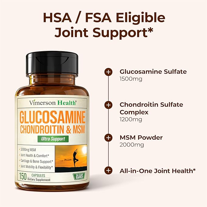 Glucosamine Chondroitin MSM Supplement – 3-in-1 Joint Supplements for Men and Women w/Glucosamine Sulfate 1500mg Chondroitin Sulfate 1200mg &amp MSM 2000mg for Joint Health – FSA Eligible 150 Caps