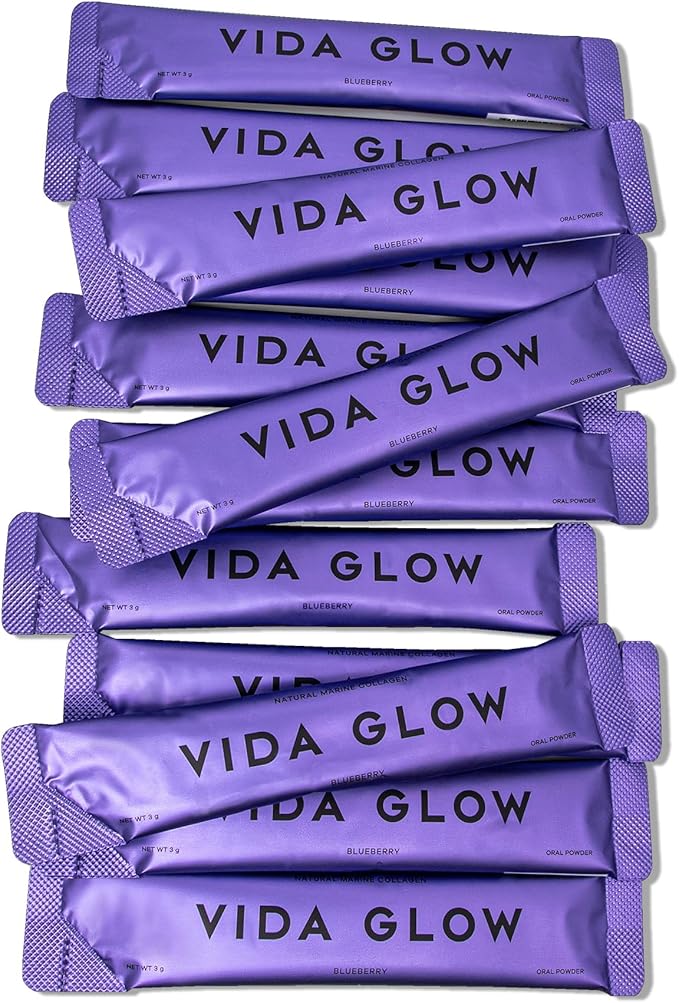 Vida Glow Marine Collagen Powder - Anti Aging Supplement with Collagen Peptides Promotes Glowing Skin Strong Nails Healthy Hair | 30 Servings Original Flavor (One Size Blueberry)