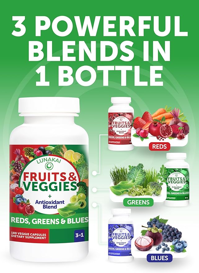 Lunakai USA Made Probiotic Gummies &amp Fruits &amp Veggies Capsules – Digestive &amp Whole-Body Wellness Support – 60 Gummies &amp 180 Veggie Capsules