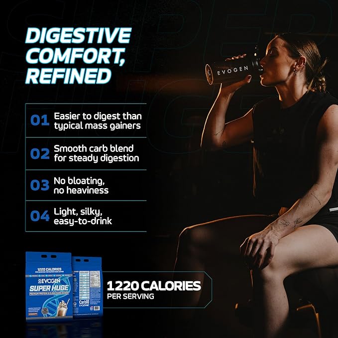 Evogen Super Huge Mass Gainer Protein Powder | 50g Protein Chocolate Shake | High Calorie Weight Gainer for Men &amp Women with Carbs &amp Nutrients | Strength &amp Weight Gain Support