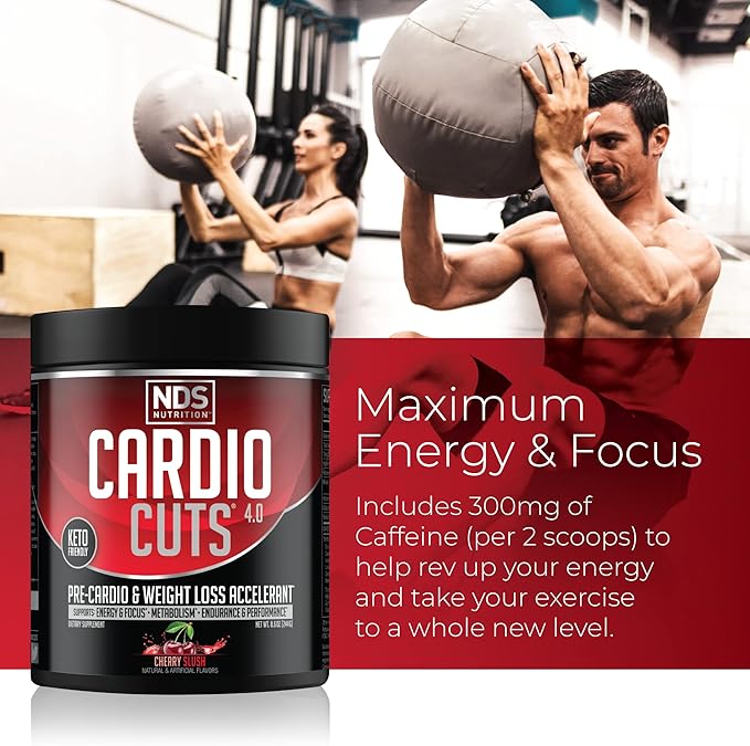 NDS Nutrition 4.0 Pre Workout Supplement - Advanced Weight Loss and Pre Cardio Formula with L-Carnitine CLA MCTs L-Glutamine and Safflower Oil - Cherry Slush (40 Servings)