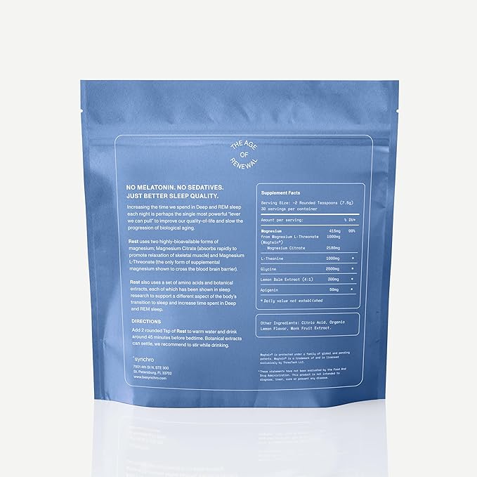 Synchro - Rest Sleep Supplements Relaxing Sleep Aids for Adults Powdered Magnesium Supplement for Deep Sleep Support Nighttime Drink Sleep Supplement Sweet Lemon Flavor 210 Grams