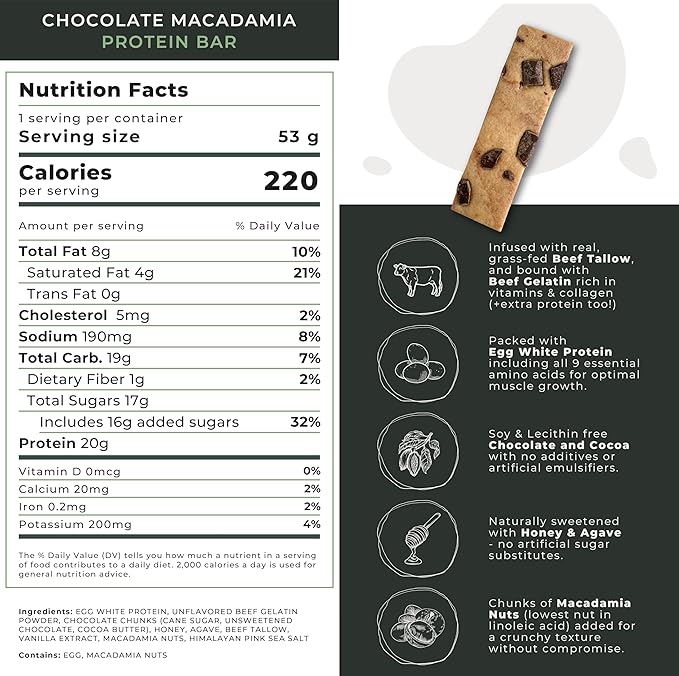 Gaia Foods Protein Bar Chocolate Macadamia Protein Bar Pack of 12 Protein Bars | 20g of Protein | Seed Oil Free | Soy Free | High Protein