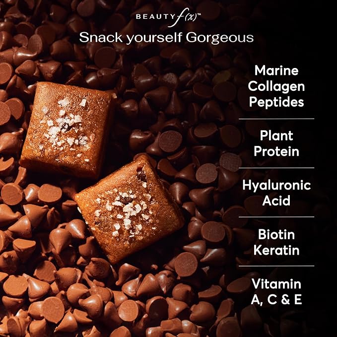 Beauty f(x) Protein Beauty Bites - Collagen Bars – Salted Peanut Butter &amp Chocolate Chip Collagen Protein Bars for Women – 10g Protein 120 Calories No Added Sugar – Supports Skin Hair and Nail