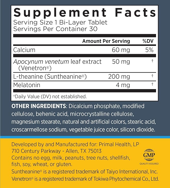 Primal Labs SleepRefined Sleep Aid with Melatonin Slow Release 30 Count