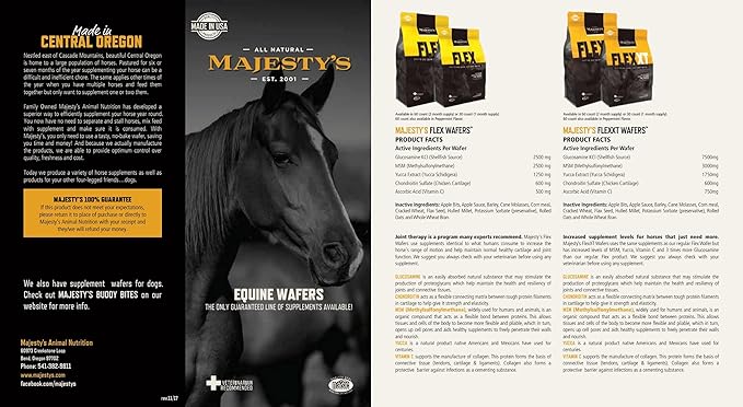 Majesty's Flex Wafers - Superior Horse/Equine Joint Support Supplement - Glucosamine MSM Chondroitin Yucca Vitamin C (Regular 2 Pack (120 Count Total))