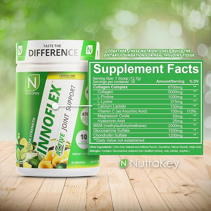 NutraKey Innoflex Glucosamine with Chondroitin Msm Hyaluronic Acid and Collagen 1500mg