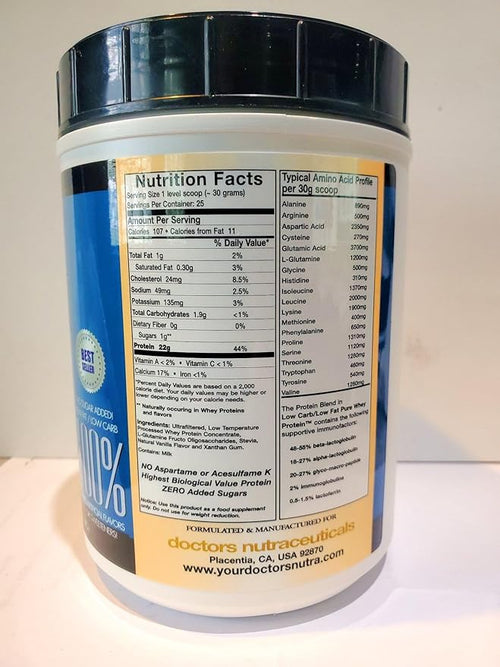 100% Pure Undenatured Grass Fed Whey Protein Low Carb Low Fat - Rich Vanilla Flavor No Artificial Sweeteners or Flavors Ultrafiltered with 1000 mg Added L-Glutamine