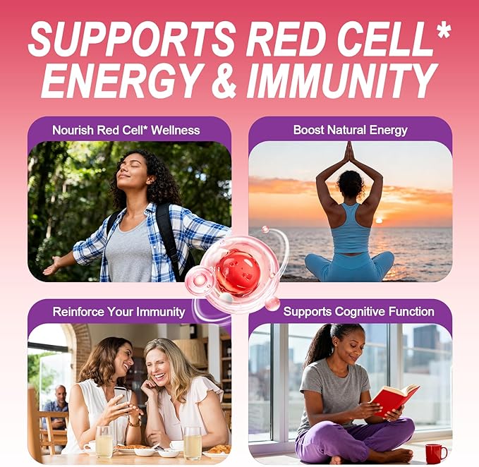 Iron Gummies for Women - Heme Iron for Max Absorption &amp Gentle on Stomach 10-in-1 with Vitamin C B12 Folate Supports Energy Focus &amp Red Blood* Cell* Wellness Peach Flavor 60 Counts (2 P