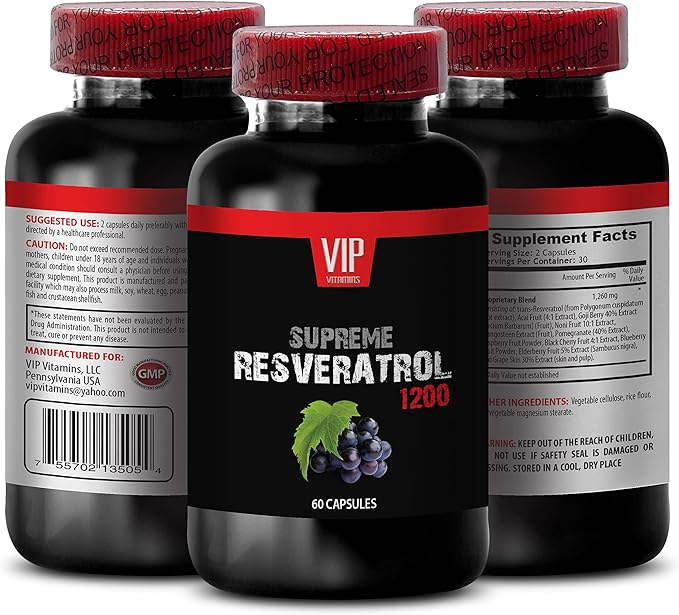 Antioxidant supplement men - SUPREME RESVERATROL 1200Mg - Resveratrol with quercetin Immune system booster premium antioxidants resveratrol red wine extract grape seed extract 1 Bot 60 Capsules