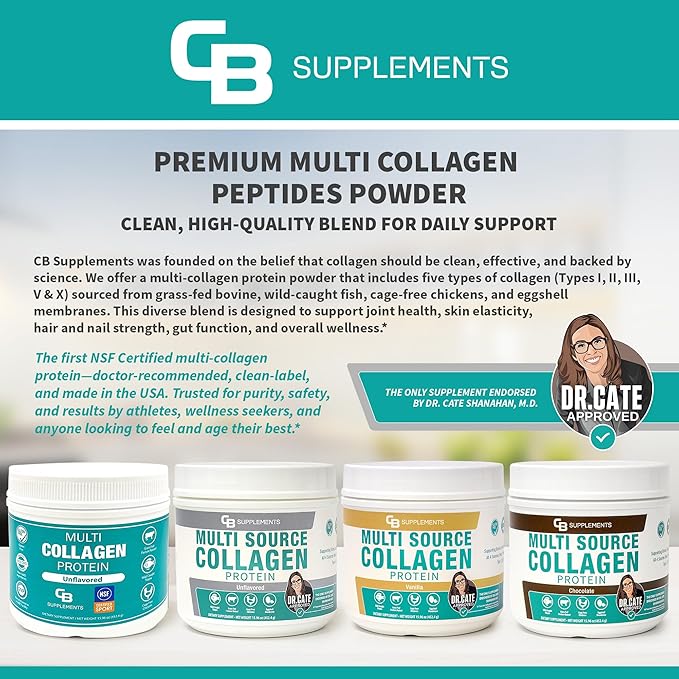 CB Supplements NSF Certified for Sport Multi Collagen Protein Powder Bone Skin Hair and Joint Support | Hydrolyzed Collagen Supplements (58 Servings (Pack of 1) Unflavored)