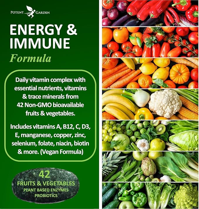 Potent Garden Adult Multivitamin for Women &amp Men 42 Fruits &amp Vegetables Plus Probiotics Supports Energy Metabolism &amp Immune System Daily Multivitamin for Men &amp Women Non-GMO 90 Tab
