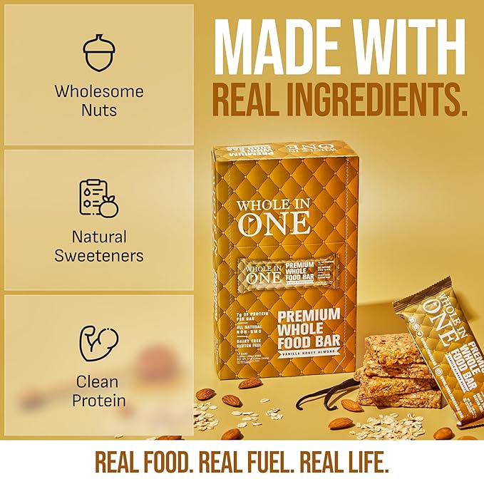 BrickHouse Nutrition Whole In One Bars: Healthy Snacks for Adults | Non-GMO Gluten Free Snack Bars | Real Fruits &amp Vegetables - Vanilla Almond Honey (12 Bars)