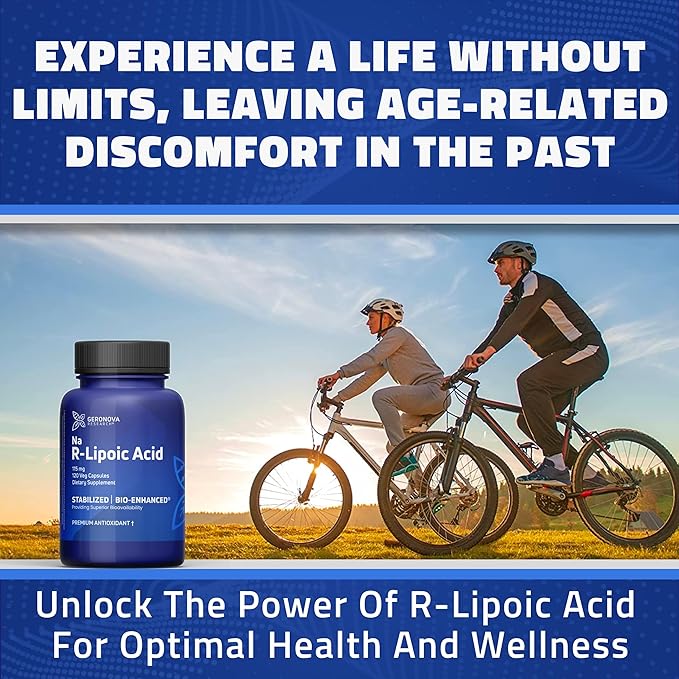 Geronova Research Bio-Enhanced R-Lipoic Acid 115 mg Capsules - 4 Month Supply - Stabilized R Alpha Lipoic Acid Supplement with Enhanced Absorption - 120 Count