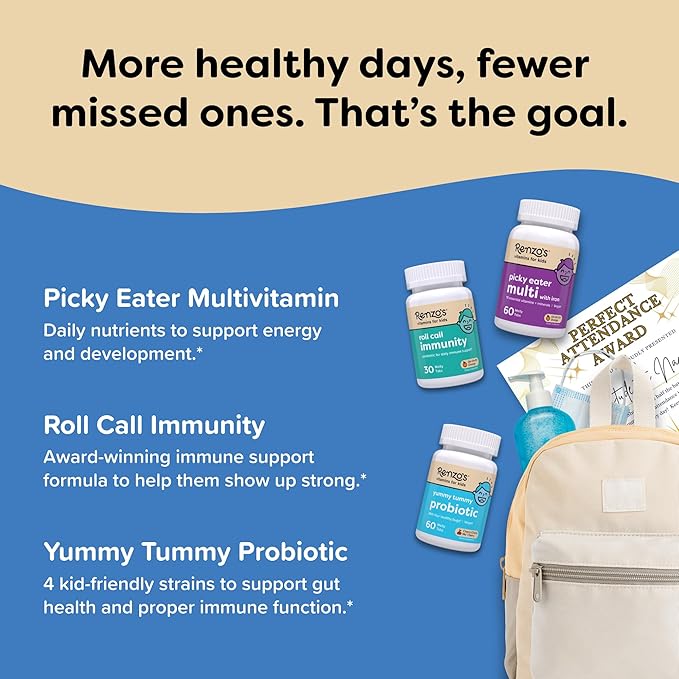 Renzo's Perfect Attendance Bundle - Picky Eater Multi Orange Roll Call Immunity Yummy Tummy Probiotics