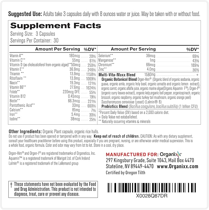 Organixx Magnesium 7 (60 Caps) &amp Multi-Vita-Maxx (90 Caps) Bundle USDA Organic Multivitamin with 19 Vitamins &amp Minerals Bioavailable Magnesium Supports Energy Vegan &amp Non-GMO