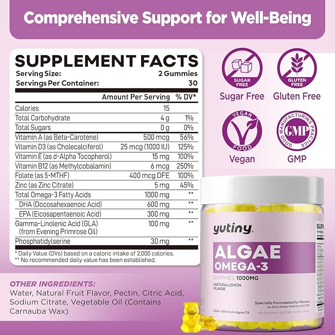 Calcium Citrate Filled Vegan Omega 3 Gummies for Women Calcium Citrate 1000mg with Algae Omega 3 1000mg