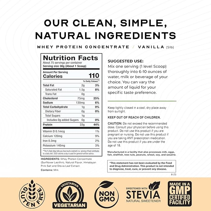 Muscle Feast Grass-Fed Whey Protein Concentrate Powder All Natural Hormone Free Pasture Raised Whey Protein Powder for Women &amp Men Clean Non-GMO &amp Gluten Free Whey Concentrate - Vanilla 5