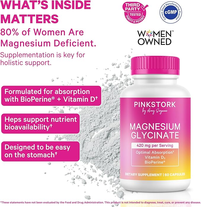 Pink Stork Magnesium Glycinate + Cortisol Probiotic Bundle for Stress Gut Health Energy Focus