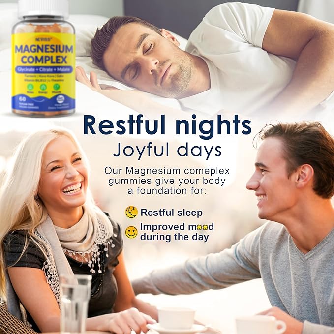 Magnesium Complex Gummies 400mg Magneisum Glycinate Citrate Malate + Turmeric GABA B6 B12 Kava Kava L-Theanine for Sleep Calm Relaxation Energy Magnesium Gummies for Women Men Vegan 2 Pack