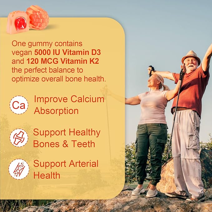 NEVISS Vitamin D3 5000IU + K2 (MK-7) 120mcg Filled Gummies + Vegan Omega 3 Gummies 1000mg