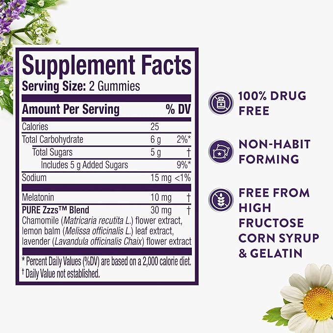 ZzzQuil Pure Zzzs Advanced Melatonin GummiesSleep Aid with Chamomile &amp Lavender for Adults Berry Flavored100 Count (Pack of 2)