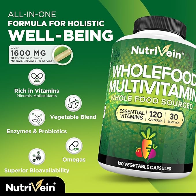 Nutrivein Premium Wholefood Multivitamins &amp Resveratrol Supplement Bundle: High-Absorption Trans Resveratrol Supplement &amp Multivitamin for Women &amp Men - Vitality Defenses &amp Overall W