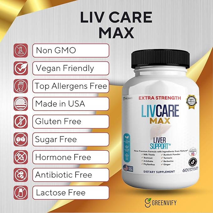 Livcare Max Liver Support Supplement Extra Strength 60 Veggie Capsules 30 Day Supply with Milk Thistle Beetroot Artichoke (2)