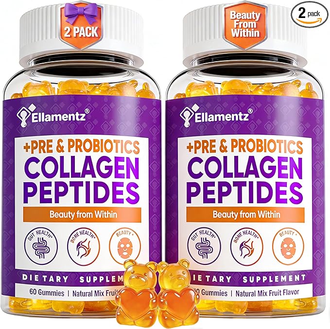 Collagen Gummies for Women Sugar-Free - Hydrolyzed Marine Collagen Peptides with Prebiotics &amp ProbioticsNiacinamideHyaluronic Acid Vitamin C Supplement for Hair Nails Gut Health 120 Count