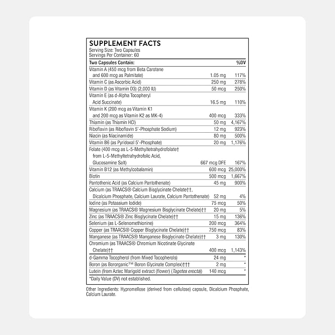 THORNE - Basic Nutrients 2/Day - Comprehensive Daily Multivitamin with Optimal Bioavailability - Vitamin and Mineral Formula - Gluten Dairy &amp Soy-Free - 120 Capsules - 60 Servings
