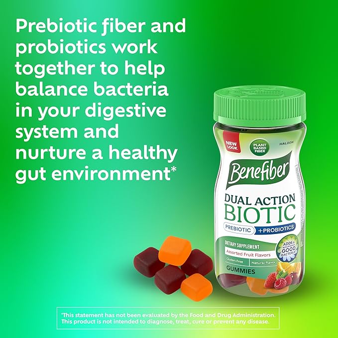 Benefiber Prebiotic Fiber Supplement Gummies with Probiotics for Digestive Health Assorted Fruit Flavors - 50 Count