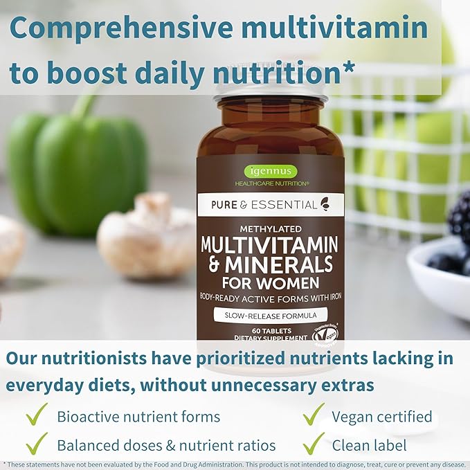Multivitamin &amp Minerals for Women + Astaxanthin Complex Vegan Bundle Sustained Release Advanced Multivitamin with Iron + Natural 4 mg H. Pluvialis Astaxanthin by Igennus
