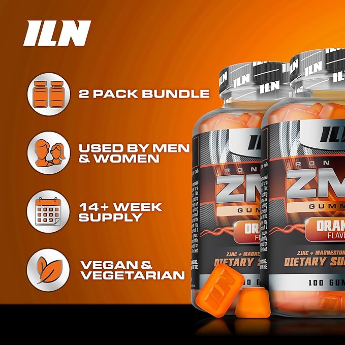 Iron Labs ZM6 Gummies for Men &amp Women - 2 Pack - Zinc Magnesium Gummies (200 Count Orange Flavor Vegan) - Magnesium Citrate and Zinc Citrate Supplements with Vitamin B6 and D3