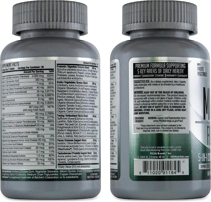 Men's Nutrition MV360 5-in-1 Complete Multivitamin with Essential Vitamins for Energy Digestion Toning Immune Support and Mens Health &amp Vitality 60 Tablets 30 Servings