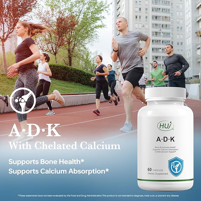 HUJ ADK Supplement 60 Capsules Calcium Vitamins A D3 K2 (MK-7)