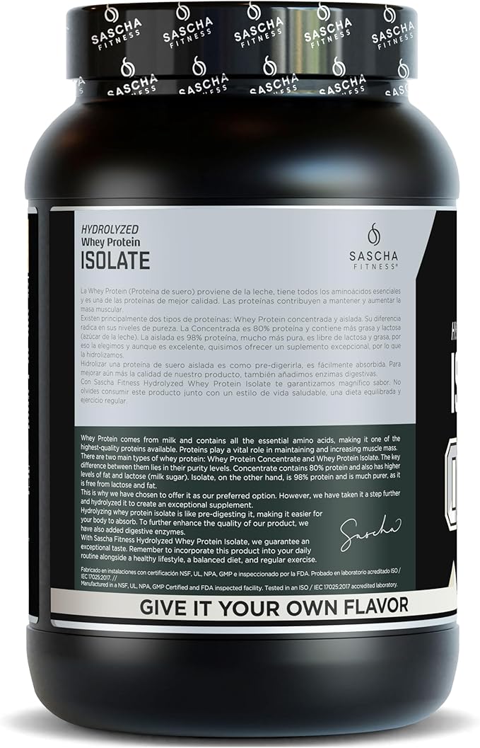 SASCHA FITNESS Hydrolyzed Whey Protein Isolate100% Grass-Fed (2 Pounds All) (Unflavored)
