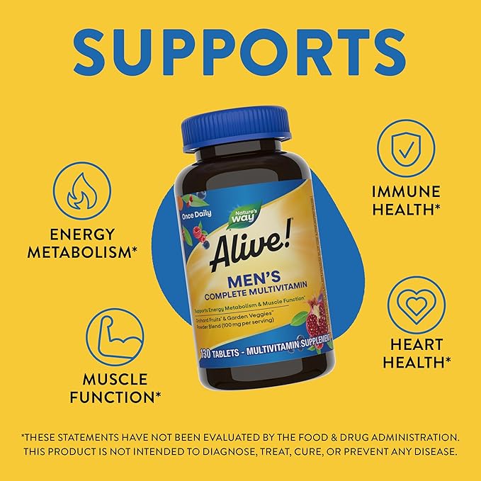 Nature's Way Alive! Men's Complete Daily Multivitamin Supports Energy Metabolism &amp Muscle Function* with B-Vitamins Gluten Free 130 Tablets (Packaging May Vary)