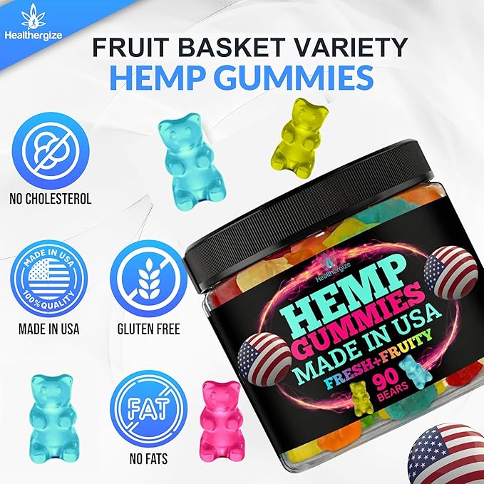 Hemp Gummies for Relaxation and Rest-Natural Hempseed Oil Gummies Fresh Fruity Flavors Tasty Candy-Made in USA-Sleep Gummy Bear Edibles-90 Count Bears