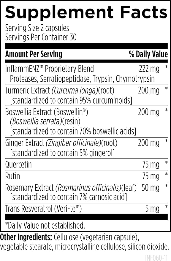 Designs for Health Inflammatone - Turmeric Supplements with Proteolytic Enzymes Boswellia Quercetin &amp Resveratrol (60 Capsules)
