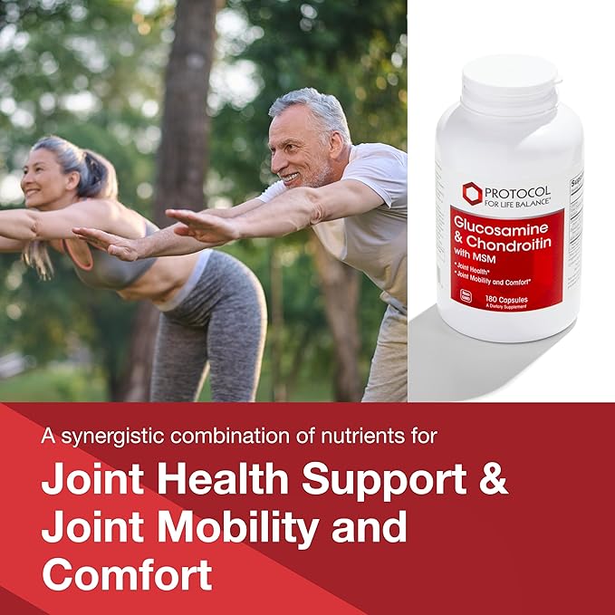 PROTOCOL FOR LIFE BALANCE Glucosamine &amp Chondroitin with MSM - Joint Support* - Chondroitin MSM Supplement - Non-GMO &amp Dairy Free - 180 Veg Caps